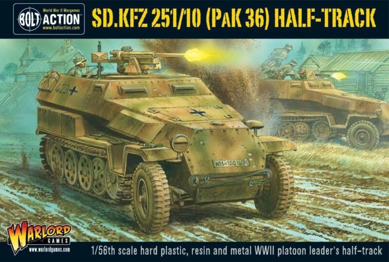SD.KFZ 251/10 half-track with Pak 36 gun navigating muddy terrain in World War II.