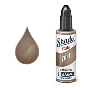 Glossy drop of Shader Matt Dirt paint with sleek bottle for realistic artistic textures.