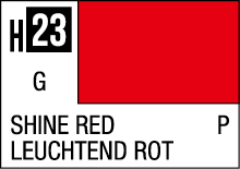 Vibrant Shine Red color card with H23 label, glossy finish, and German translation.