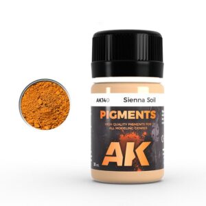 Vibrant Sienna Soil pigment in sleek AK packaging for artistic modeling and creative projects.