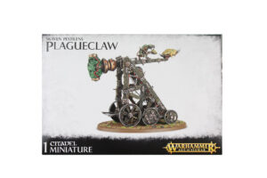 Skaven Plagueclaw Siege Engine model showcases intricate design and gothic elements in Warhammer Fantasy.