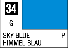 Vibrant Sky Blue color swatch with bilingual labels: SKY BLUE and HIMMEL BLAU.