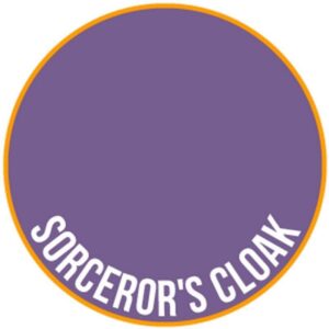 Enchanting purple sorcerers cloak design with vibrant orange border and bold white text.