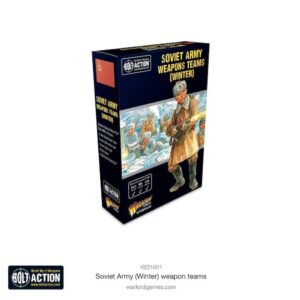 Soviet Winter Soldiers Weapons Teams box for Bolt Action tabletop game, featuring dynamic WWII art.