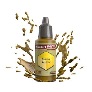 Vibrant Maize Yellow Speed Paint bottle with dynamic paint splash for artistic creativity.
