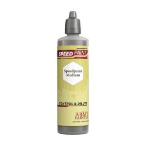 Bright yellow Speedpaint Medium by Army Painter for fast-drying miniature painting and control.