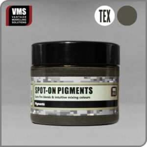 Dark green SPOT-ON Pigments in a sleek VMS jar for precise artistic color mixing.