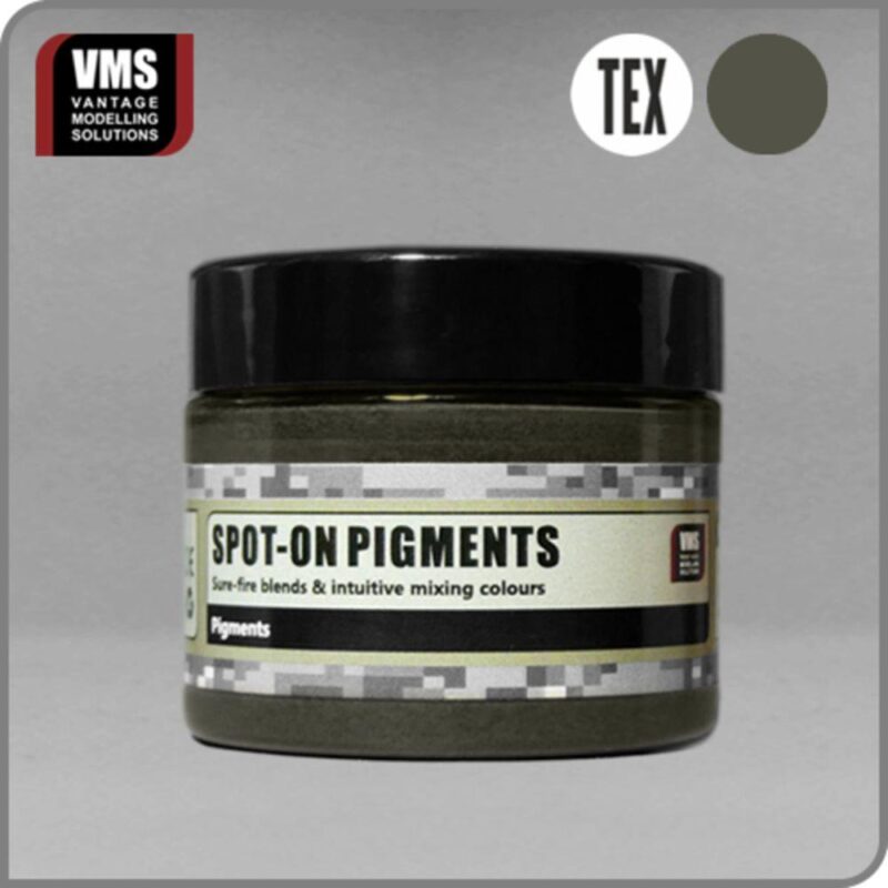 Dark green SPOT-ON Pigments in a sleek VMS jar for precise artistic color mixing.