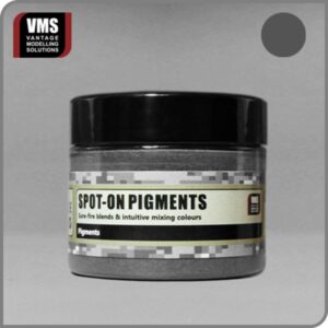 Medium gray Spot-On Pigments in a clear container, ideal for modelers and hobbyists.