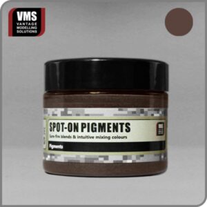 Dark brown VMS Spot-On Pigments in a sleek jar, ideal for versatile modeling projects.