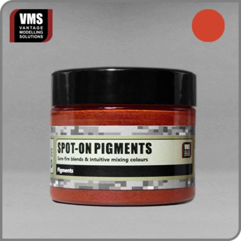 Vibrant orange Spot-On Pigments in a sleek jar for artists and modelers.