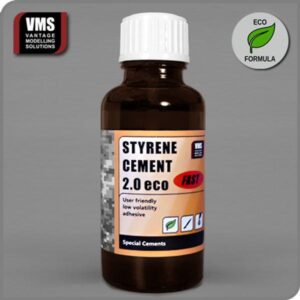 Eco-friendly Styrene Cement 2.0 Fast for modelers, featuring low volatility and quick-drying formula.