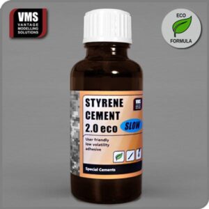 Eco-friendly VMS Styrene Cement for modelers, featuring slow-drying, low-volatility, and safe formulation.