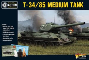 T-34/85 tank in WWII battle, showcasing iconic design and combat capabilities on rugged terrain.