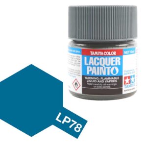 Tamiya LP78 lacquer paint jar with teal color swatch for model painting enthusiasts.