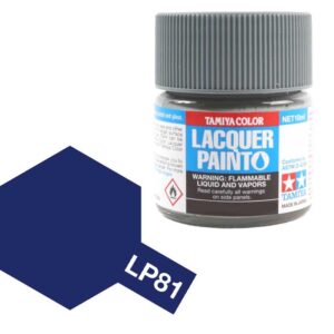 Tamiya LP81 Light Blue Lacquer Paint jar with color swatch for model enthusiasts.