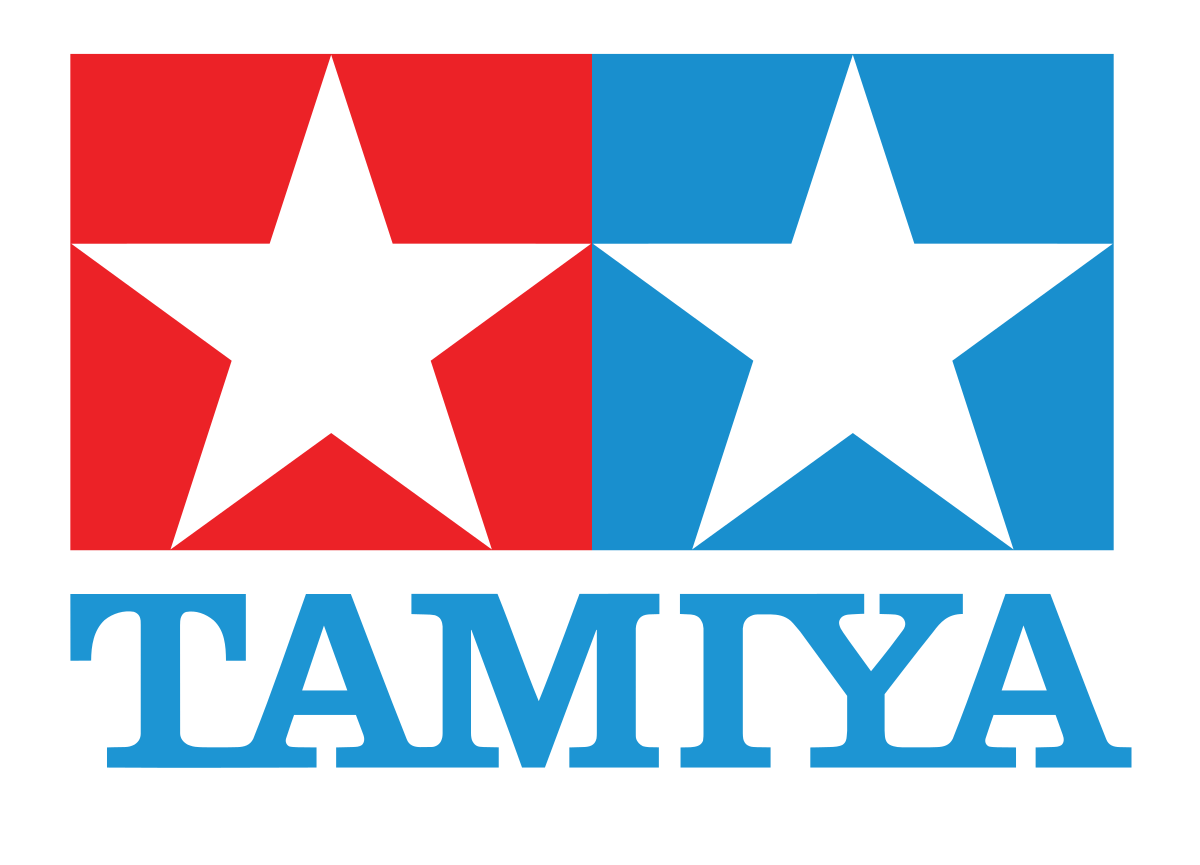 Tamiya logo: Vibrant red and blue design with stars, symbolizing quality in modeling and hobbies.