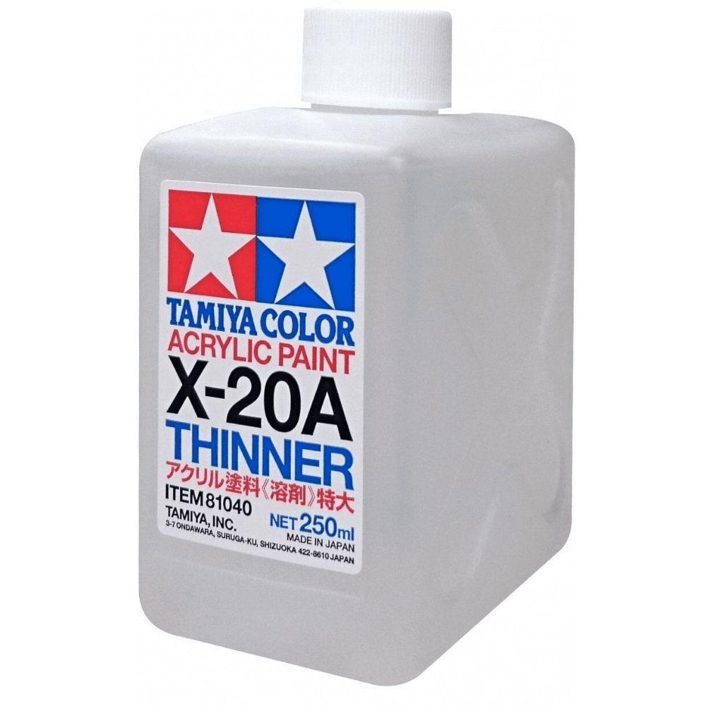 Tamiya X-20A Acrylic Paint Thinner, 250ml - Clear formula for optimal paint consistency and application.