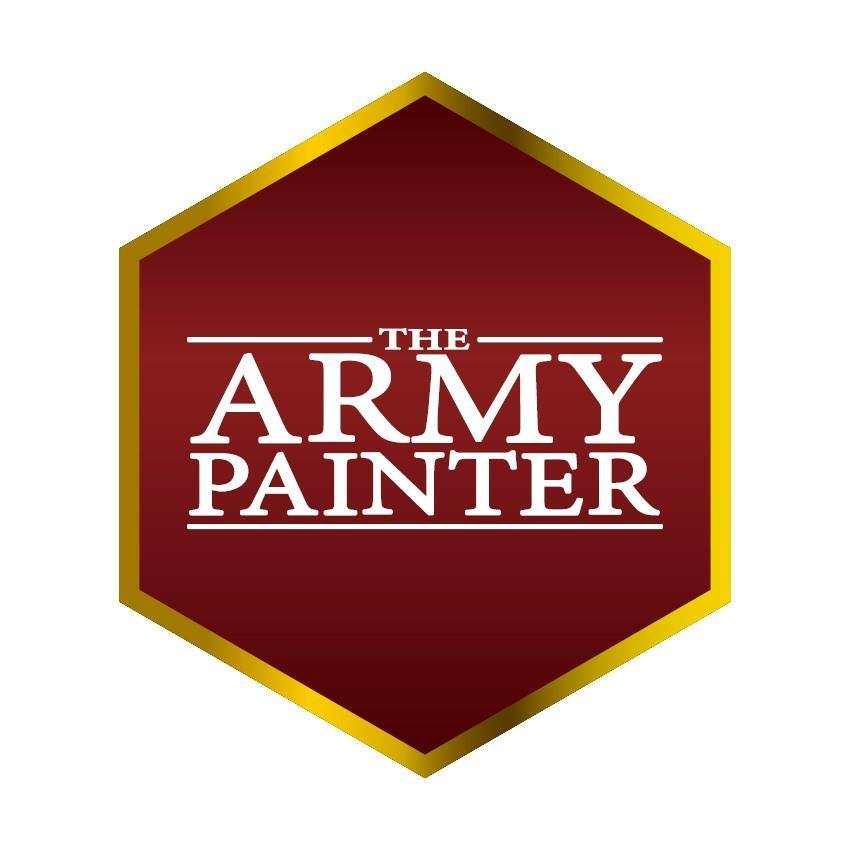 The Army Painter logo: Bold red hexagon with white text, symbolizing quality in miniature painting.