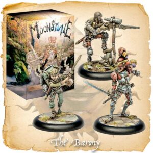 Explore dynamic Barony miniatures from Moonstone in a whimsical fantasy forest setting.