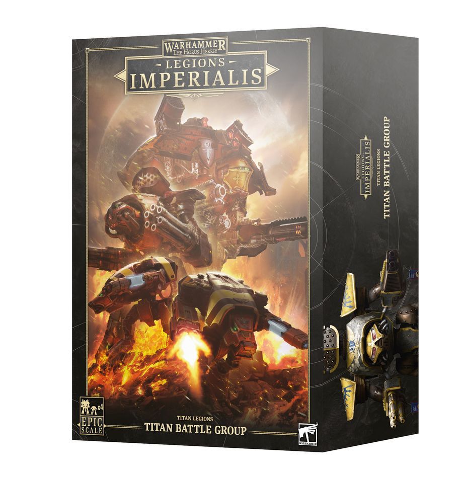 Epic Titan Battle Group expansion for Warhammer Legions Imperialis with dynamic combat artwork.