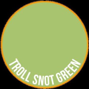 Whimsical circular design with playful Troll Snot Green text in green and orange colors.