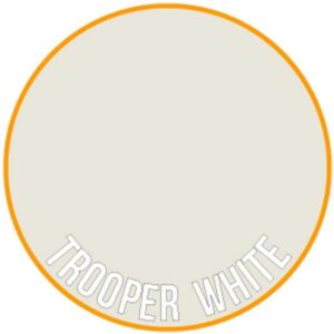 Minimalist circle design featuring cream center, vibrant orange border, and bold TROOPER WHITE text.