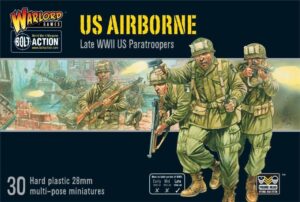 Late WWII US Paratroopers model set with 30 multi-pose miniatures in detailed combat gear.