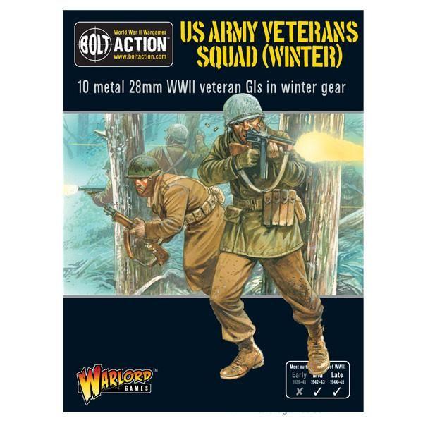 US Army Winter Veterans Squad miniatures set featuring tactical 28mm WWII soldiers in winter gear.