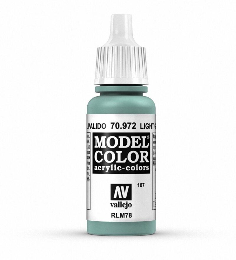 Vallejo Model Color 70.972 Light Teal acrylic paint in a compact dropper bottle for precision use.