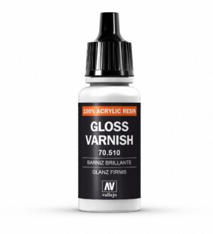 Vallejo Gloss Varnish bottle, 100% Acrylic Resin, perfect for artists and crafters.