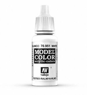 Vallejo Model Color Blanco 70.951 acrylic paint, ideal for miniatures and detailed projects.