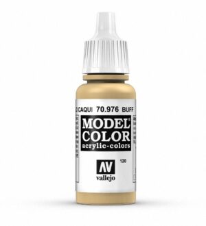 Vallejo Buff Acrylic Paint 70.976, ideal for modeling, with child-safe cap and sleek design.