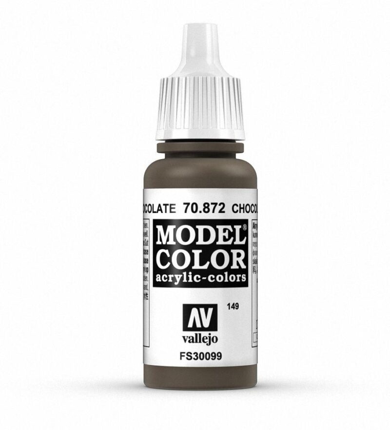 Vallejo Model Color Acrylic Paint in rich Chocolate Brown, perfect for model detailing and precision.