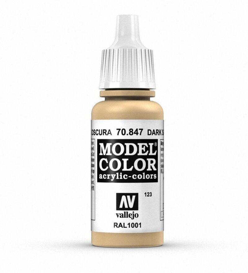 Vallejo Model Color Dark Sand acrylic paint bottle for precise model painting and artistry projects.