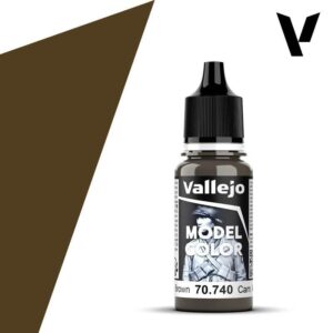 Vallejo Model Color Dark Brown Paint 70.740 in clear bottle with black and white label.