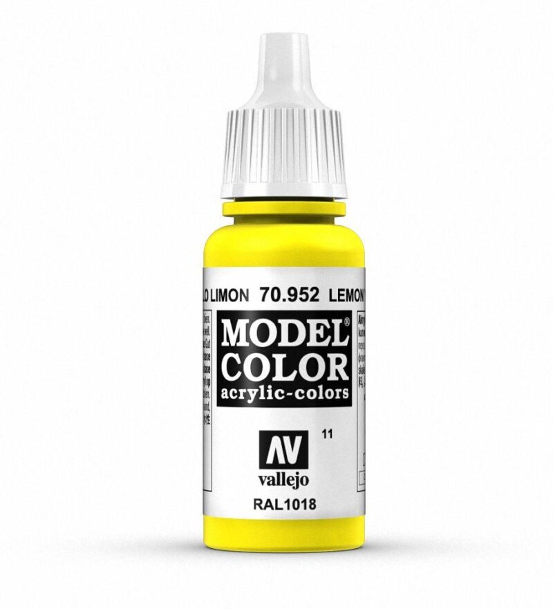 Vallejo Model Color Acrylic Paint Lemon 70.952 - Bright yellow for models and crafts.