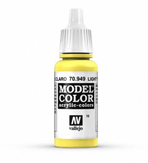 Vallejo Model Color Light Yellow acrylic paint, 70.949, perfect for model highlights and detailed work.
