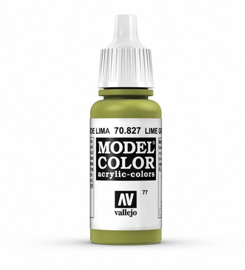 Vibrant Vallejo Lime Green acrylic paint, Model Color 70.827, perfect for artists and hobbyists.