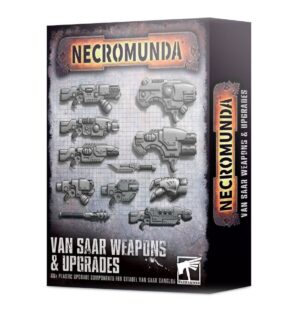 Packaging for Van Saar Weapons and Upgrades, enhancing customization in Necromunda tabletop gameplay.