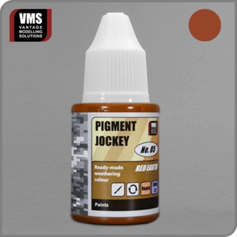 VMS Pigment Jockey No. 05 Red Earth model paint, ideal for weathering and detailing models.