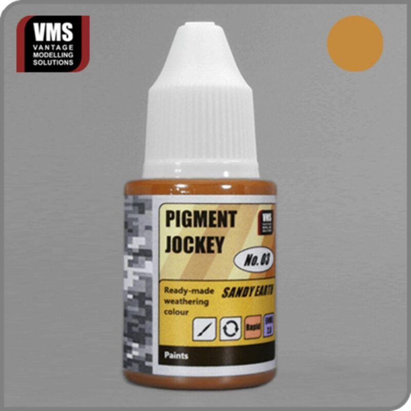 Vantage Modelling Solutions Pigment Jockey Sandy Earth paint for realistic model weathering effects.