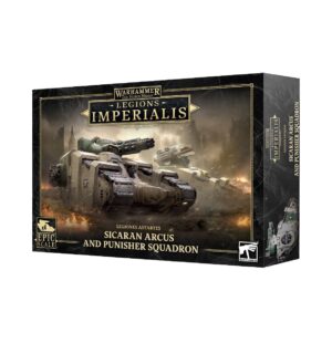 Warhammer 40K Legions Imperialis: Sicaran Arcus tank and Punisher Squadron model set box art.