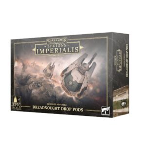Dreadnought Drop Pods box art showcases dynamic sci-fi designs for Warhammer: Legions Imperialis.