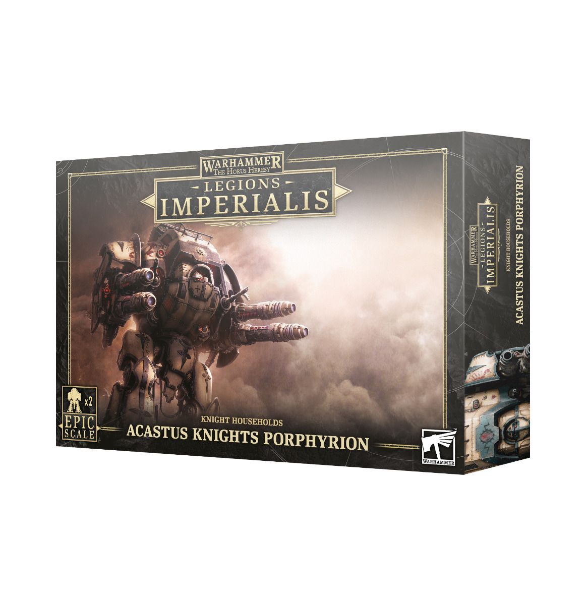 Acastus Knight Porphyrion stands ready for battle in Warhammer Legions Imperialis boxed game set.