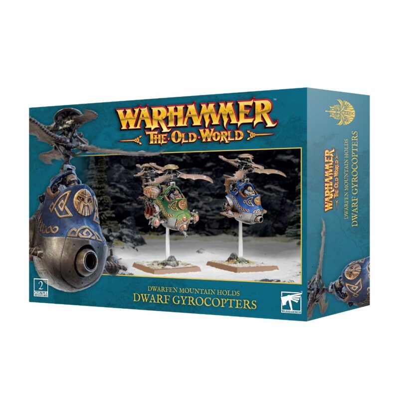 Dwarf Gyrocopters box set from Warhammer: The Old World, featuring intricate steampunk miniatures.