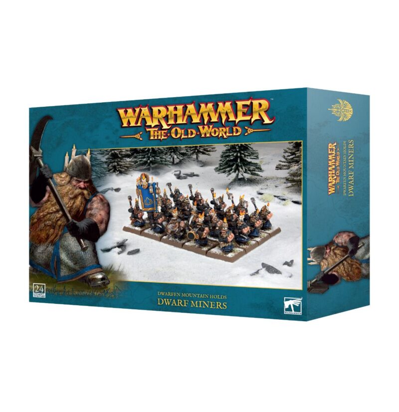 Dwarf Miners Set for Warhammer: The Old World features 12 detailed miniatures for epic gameplay.