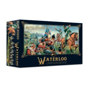 Waterloo board game box art featuring cavalry and infantry in a dramatic historical battle scene.