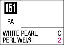 Elegant White Pearl color swatch label 151, featuring iridescent hue and bilingual descriptors.