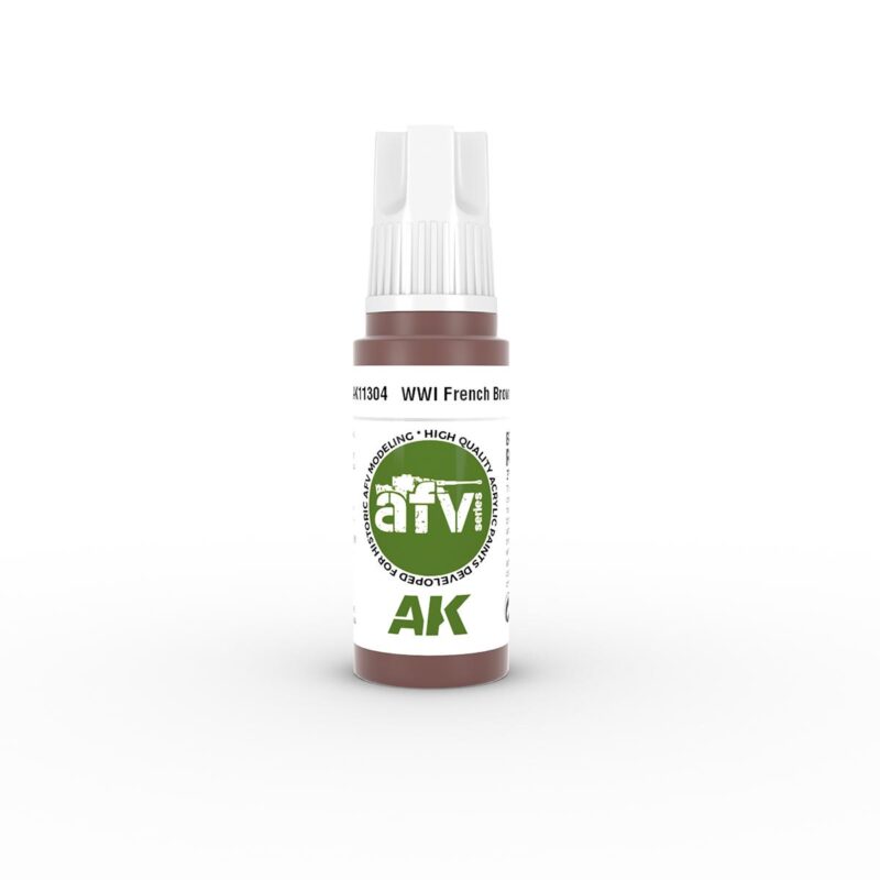 WWI French Brown paint by AK Interactive for modelers; easy-dispensing cap for precision application.